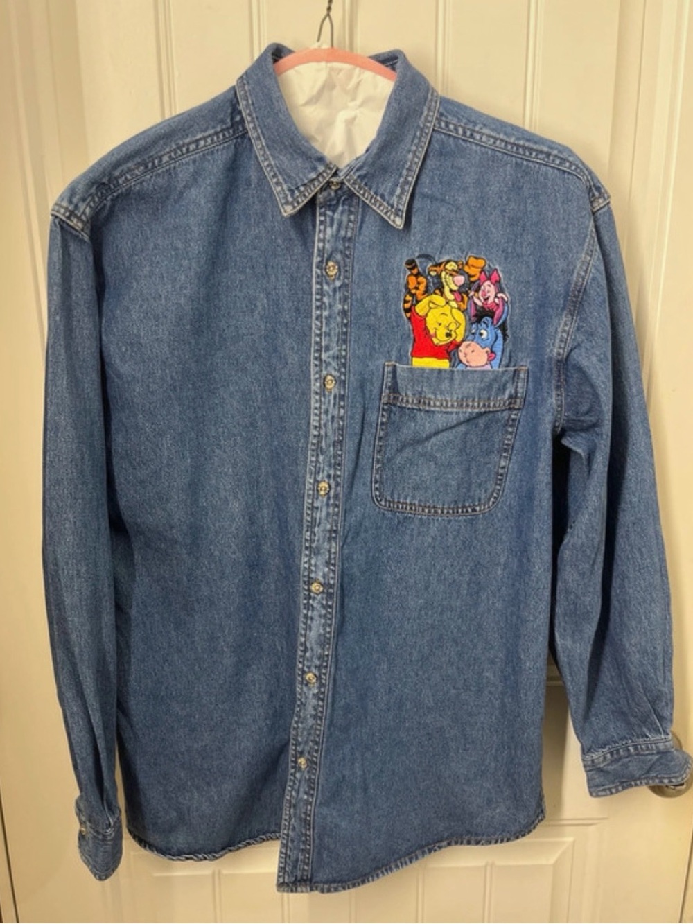 Vintage Disney Embroidered Winnie the Pooh Denim Button-Down Shirt